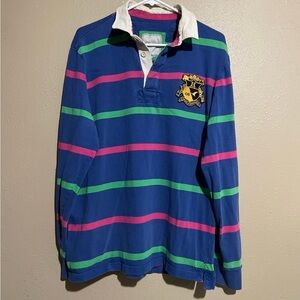 Vintage UK Made Howick Blue Pink Green Rugby Long Sleeve Polo Shirt Men’s L